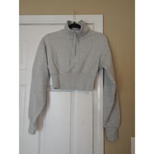 Aerie Gray Cropped Quarter-Zip Sweatshirt